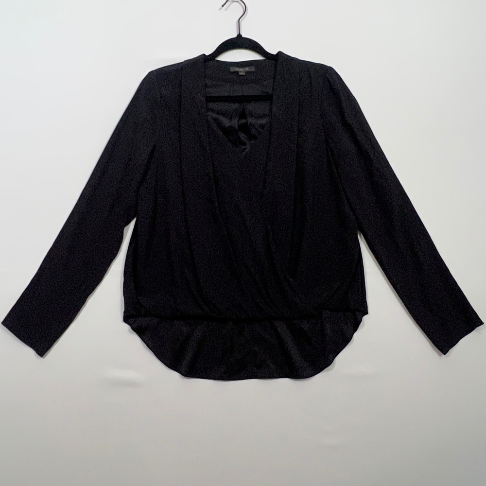 Rachel Zoe Silk Blouse Black Wrap‎ Surplice Long Sleeve High Low Dressy Top Sz 4